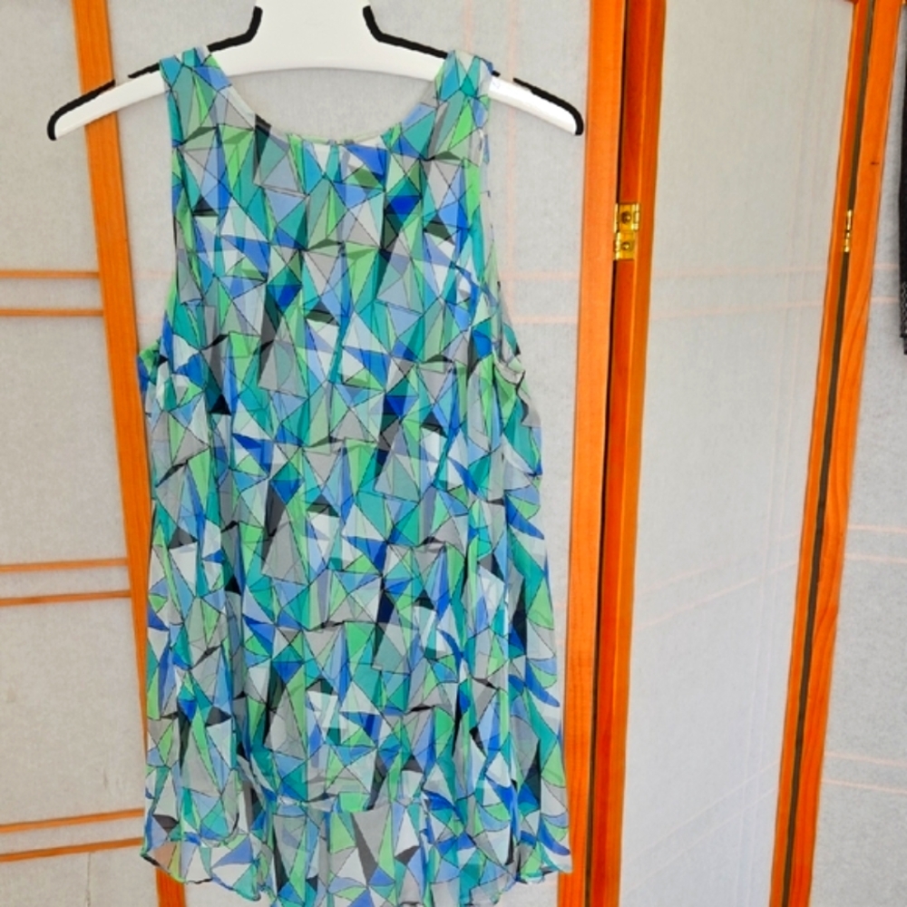 Vince Camuto Multicolor Layered Geometric Tunic Top XSmall